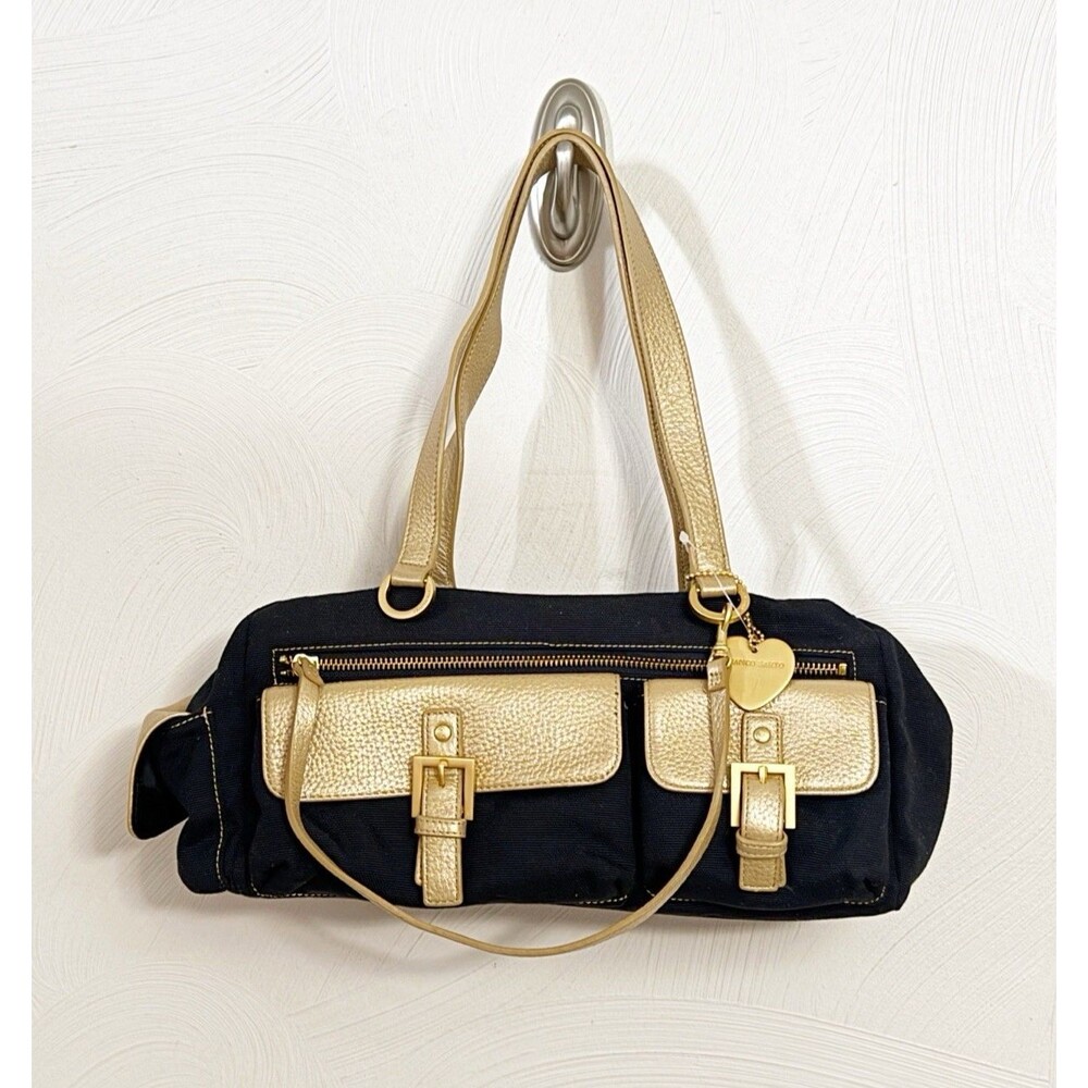 Franco Sarto Black Gold Satchel Purse Handbag Travel Makeup Cosmetic Bag 13"x 6"